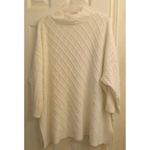 Oversized Knit‎ Tunic Sweater Cream Cable Knit Mock Neck Comfy Cozy